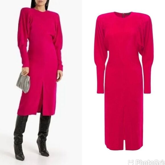 NEW Isabel Marant Venia Corduroy Midi Dress Fuschia Hot Pink Size 36 Small - Picture 1 of 16